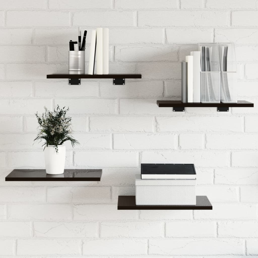 Wandschappen 4 st 40x30x1,5 cm spaanplaat hoogglans zwart