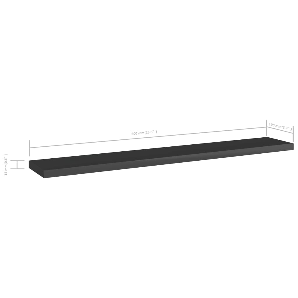 Wandschappen 4 st 60x10x1,5 cm spaanplaat hoogglans zwart