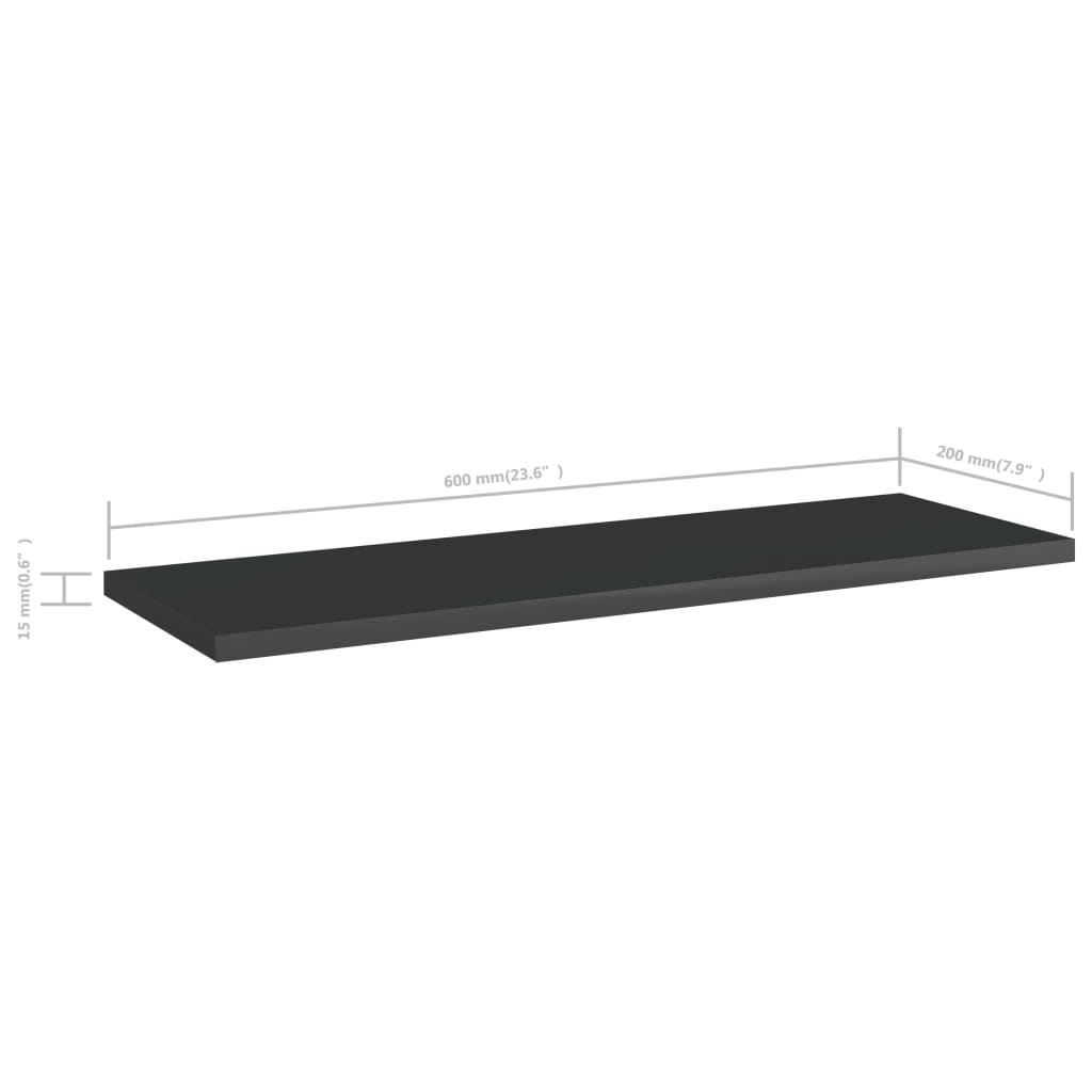 Wandschappen 4 st 60x20x1,5 cm spaanplaat hoogglans zwart
