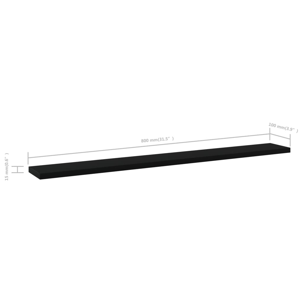 Wandschappen 4 st 80x10x1,5 cm spaanplaat zwart