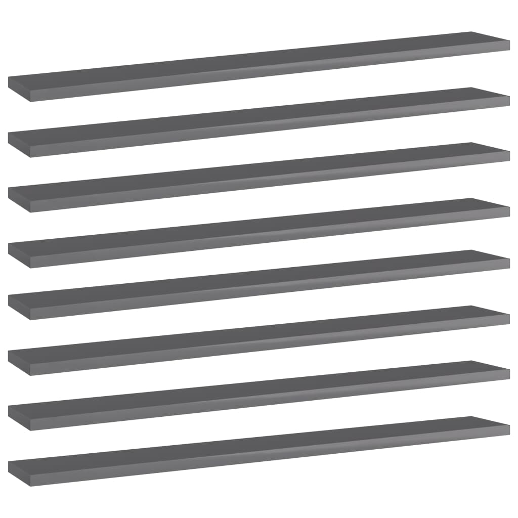 Wandschappen 8 st 80x10x1,5 cm spaanplaat hoogglans grijs