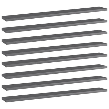 Wandschappen 8 st 80x10x1,5 cm spaanplaat hoogglans grijs