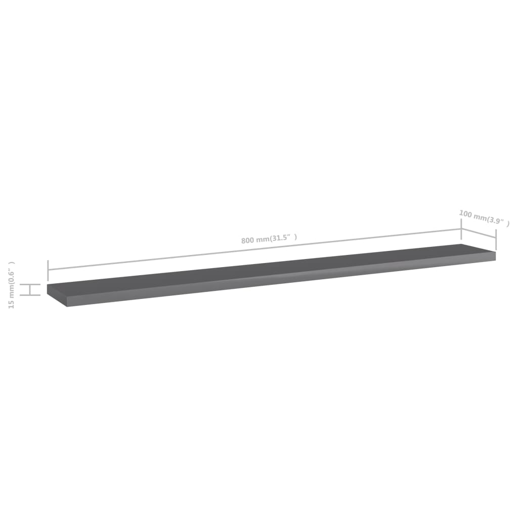 Wandschappen 8 st 80x10x1,5 cm spaanplaat hoogglans grijs