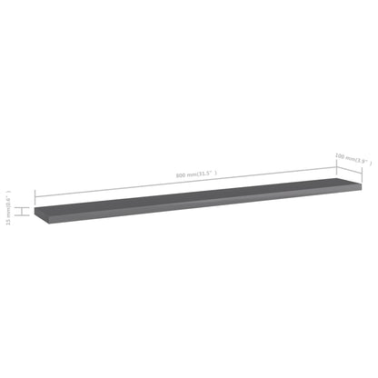 Wandschappen 8 st 80x10x1,5 cm spaanplaat hoogglans grijs