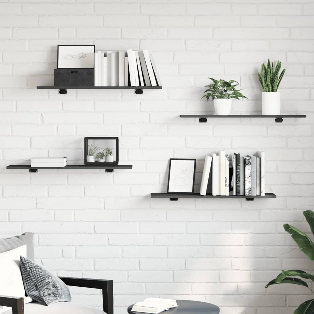 Wandschappen 4 st 80x20x1,5 cm spaanplaat grijs