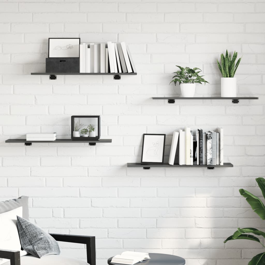 Wandschappen 8 st 80x20x1,5 cm spaanplaat hoogglans grijs
