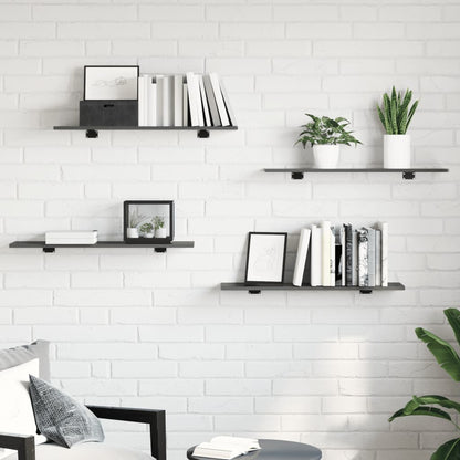 Wandschappen 8 st 80x20x1,5 cm spaanplaat hoogglans grijs