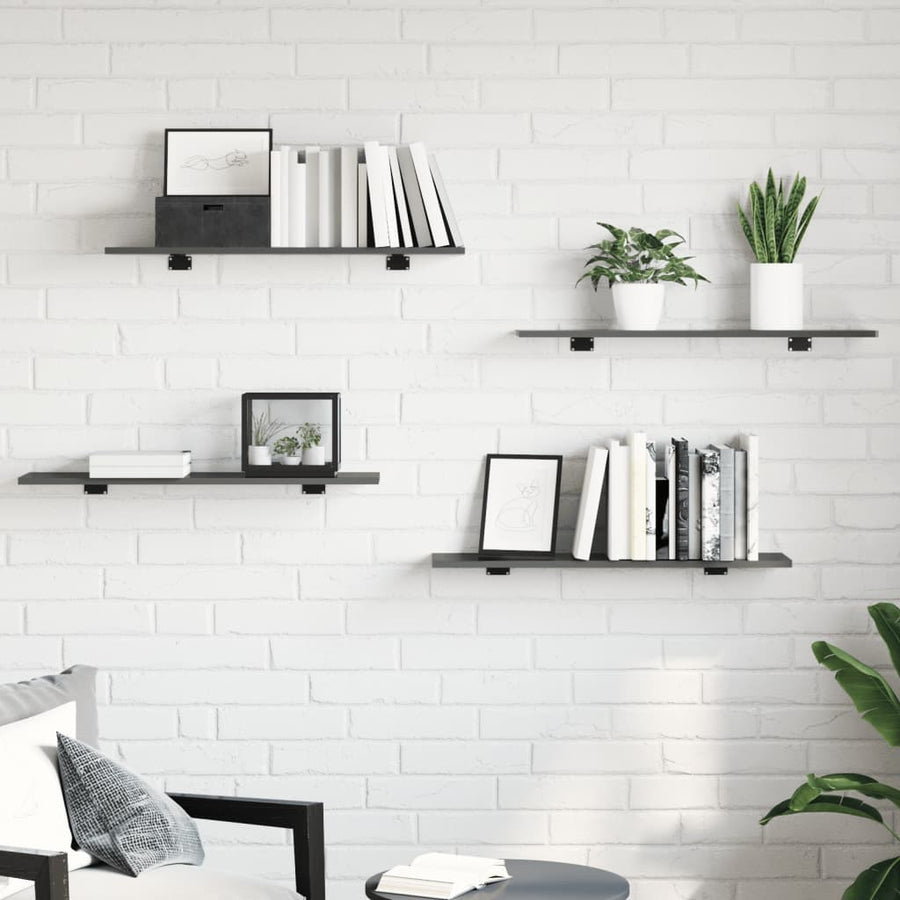 Wandschappen 8 st 80x20x1,5 cm spaanplaat hoogglans grijs