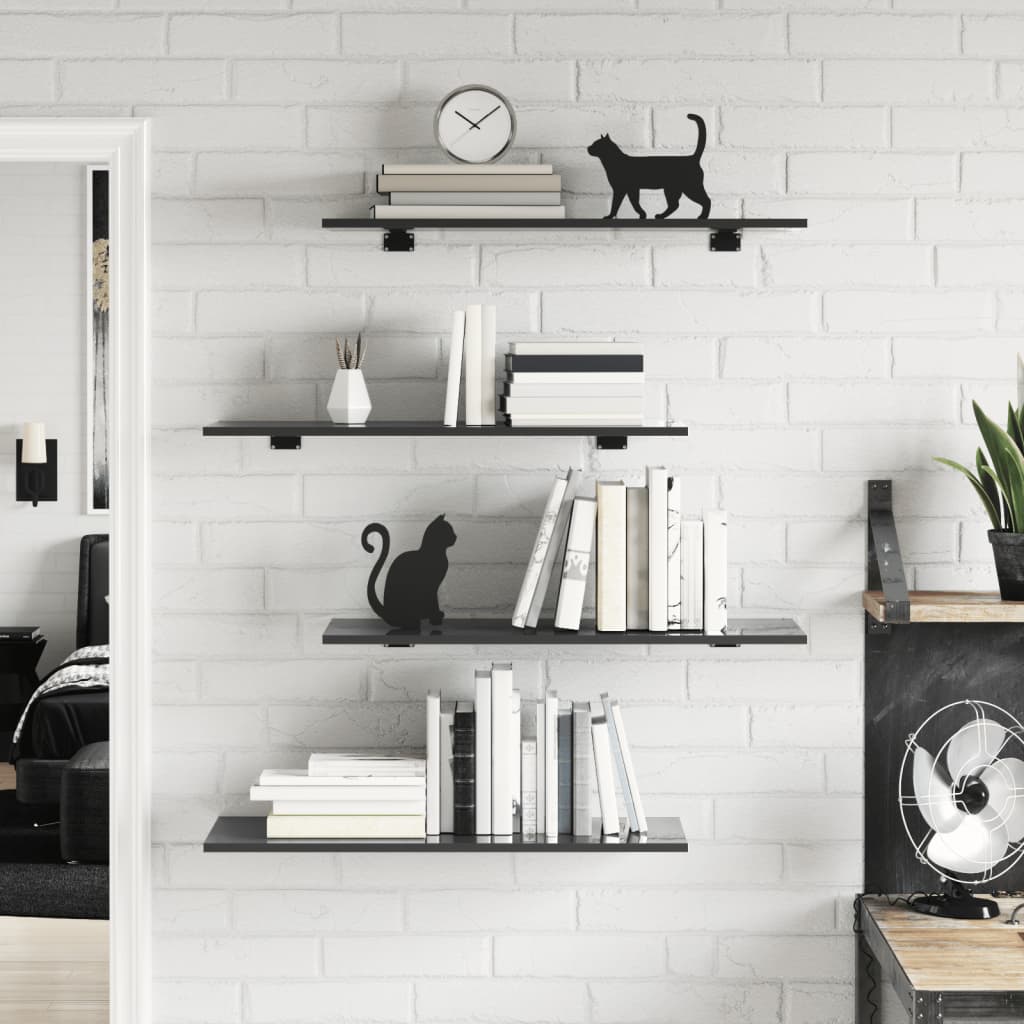 Wandschappen 4 st 80x30x1,5 cm spaanplaat hoogglans grijs