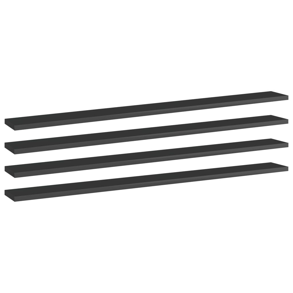 Wandschappen 4 st 100x10x1,5 cm spaanplaat hoogglans zwart