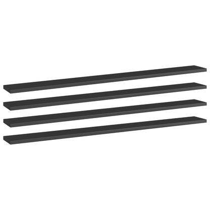 Wandschappen 4 st 100x10x1,5 cm spaanplaat hoogglans zwart