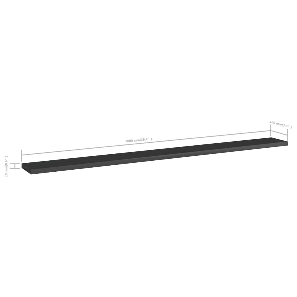 Wandschappen 4 st 100x10x1,5 cm spaanplaat hoogglans zwart