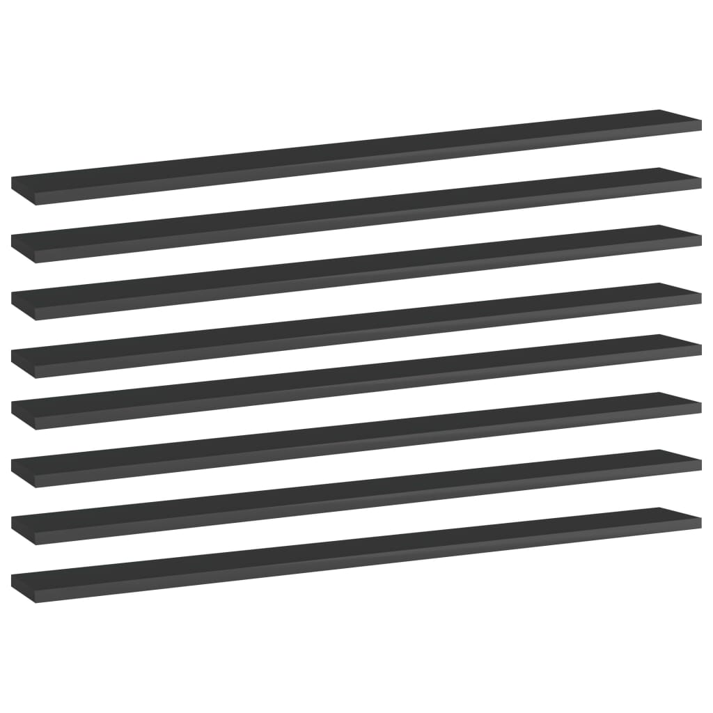 Wandschappen 8 st 100x10x1,5 cm spaanplaat hoogglans zwart