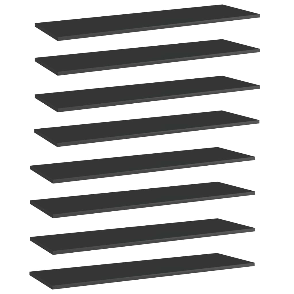 Wandschappen 8 st 100x30x1,5 cm spaanplaat hoogglans zwart