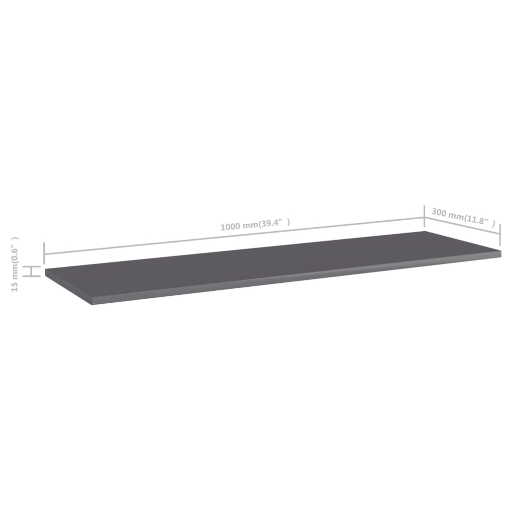 Wandschappen 4 st 100x30x1,5 cm spaanplaat hoogglans grijs