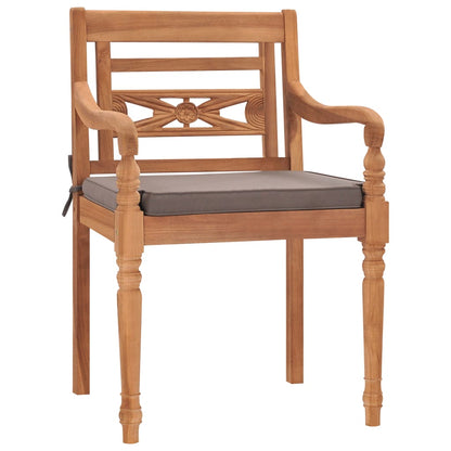 Stoelen Batavia 2 st met donkergrijze kussens massief teakhout