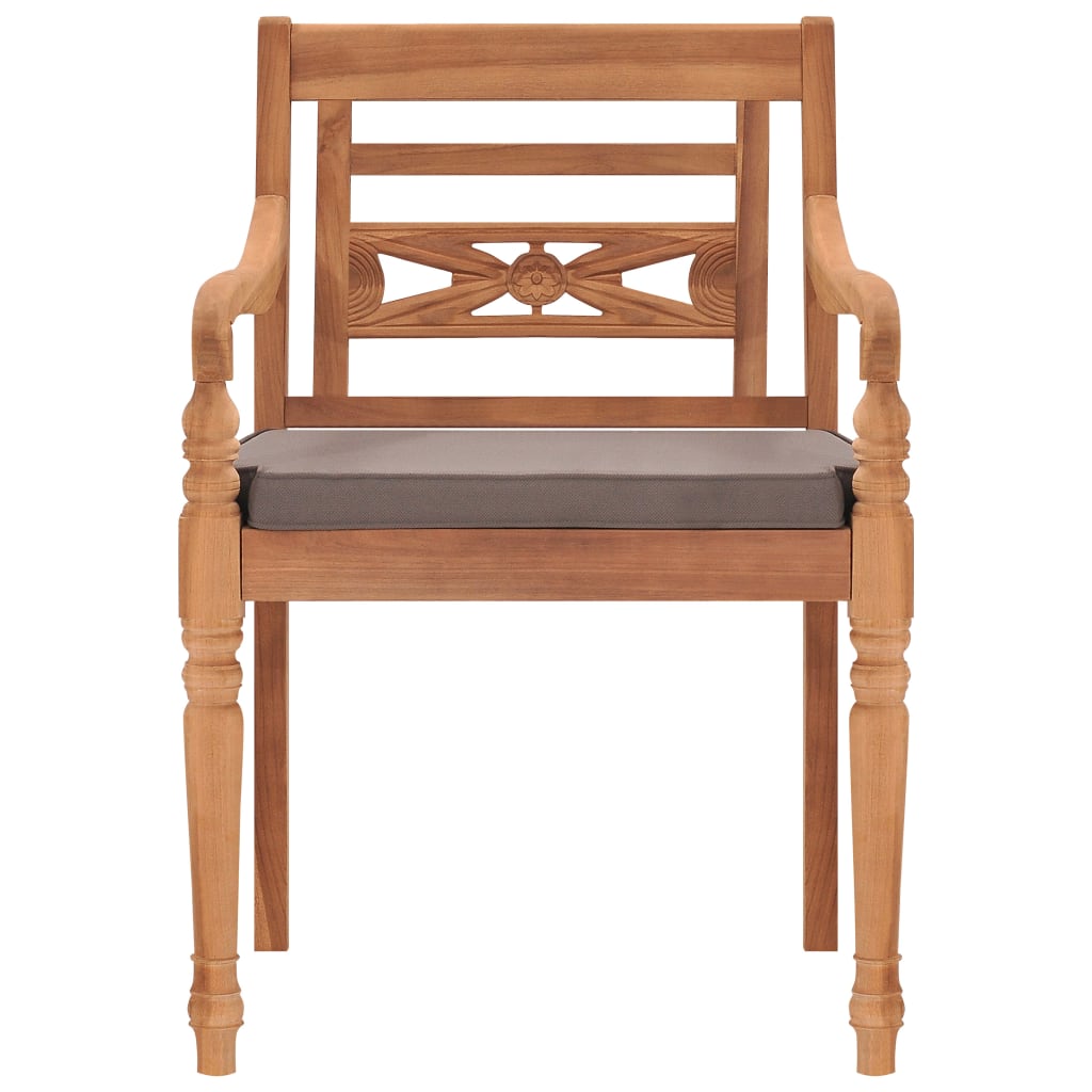 Stoelen Batavia 2 st met donkergrijze kussens massief teakhout