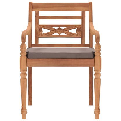 Stoelen Batavia 2 st met donkergrijze kussens massief teakhout