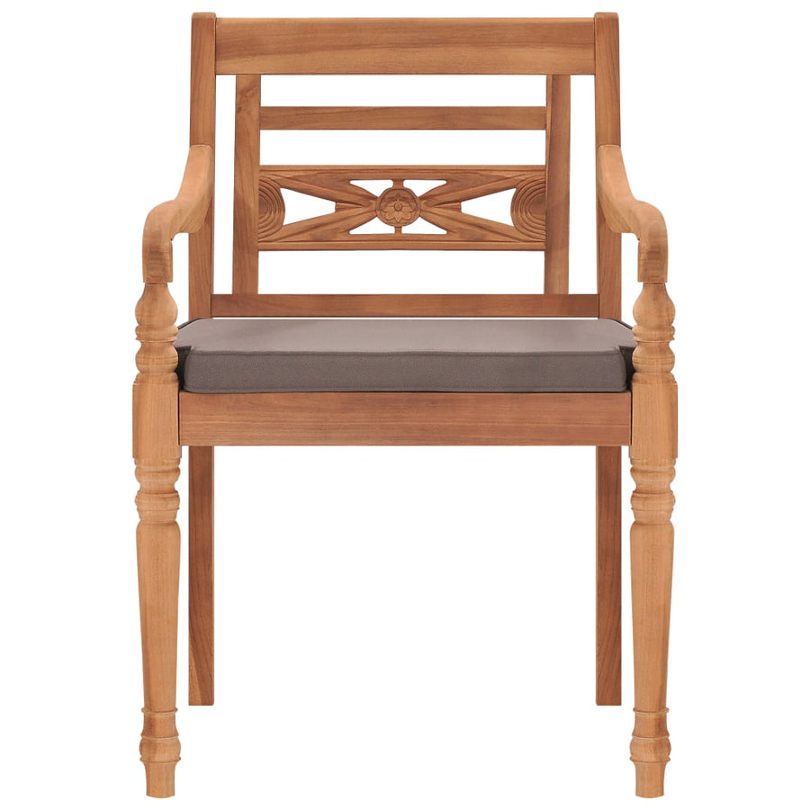 Stoelen Batavia 2 st met donkergrijze kussens massief teakhout