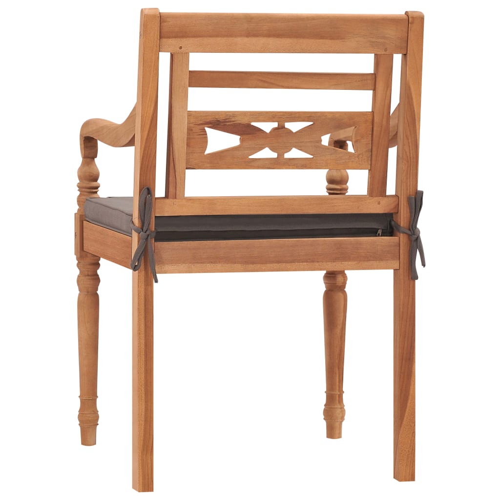 Stoelen Batavia 2 st met donkergrijze kussens massief teakhout