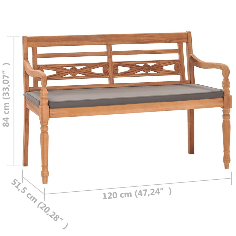 Bank Batavia met donkergrijs kussen 120 cm massief teakhout