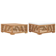 Teakhouten tuintafel en voetensteun 70x70x31 cm crème kussen