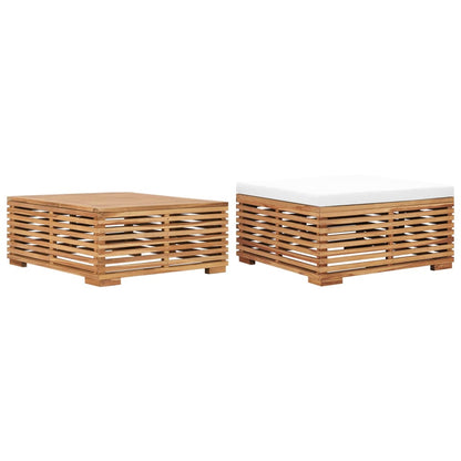 Tuintafel en voetensteun met crèmekleurig kussen teakhout