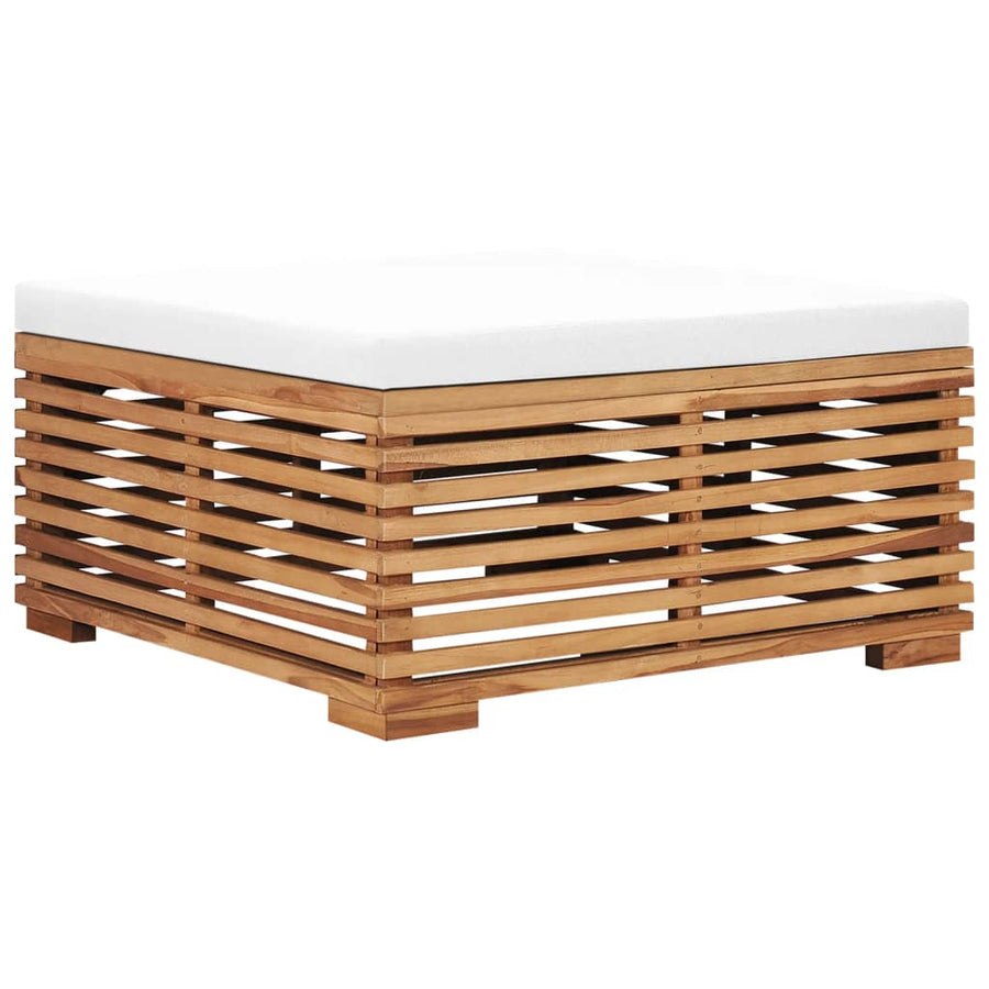 Tuintafel en voetensteun met crèmekleurig kussen teakhout
