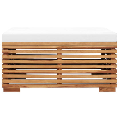Tuintafel en voetensteun met crèmekleurig kussen teakhout