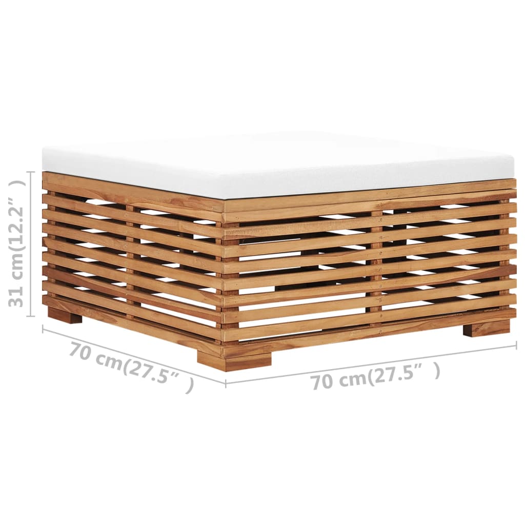 Tuintafel en voetensteun met crèmekleurig kussen teakhout