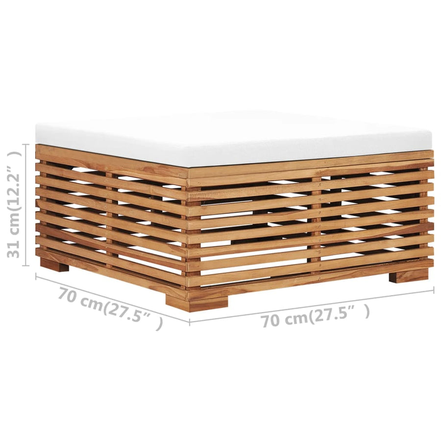 Tuintafel en voetensteun met crèmekleurig kussen teakhout