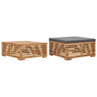Garden table and footrest with dark grey cushion, teak wood