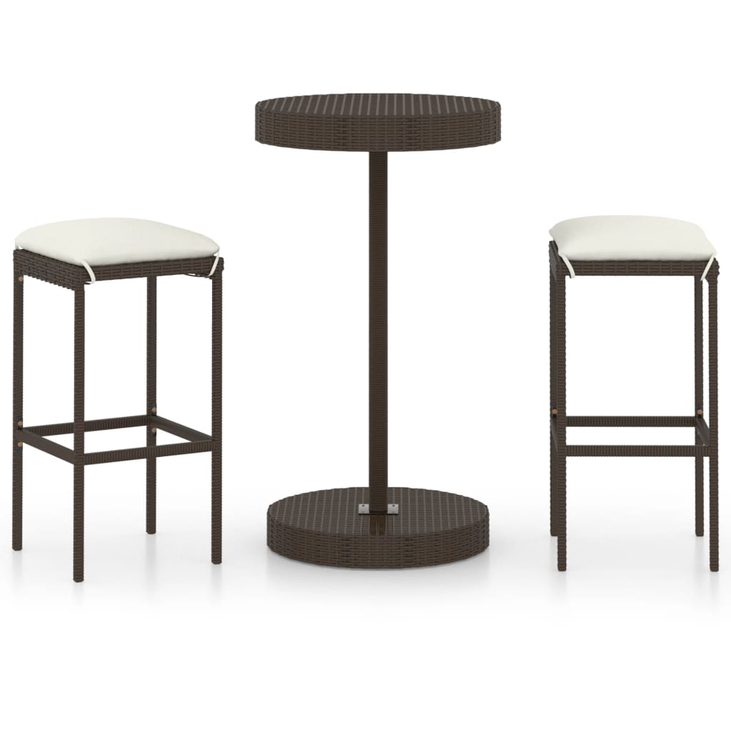 -Delige Tuinbarset Met Kussens Poly Rattan 3 Bruin