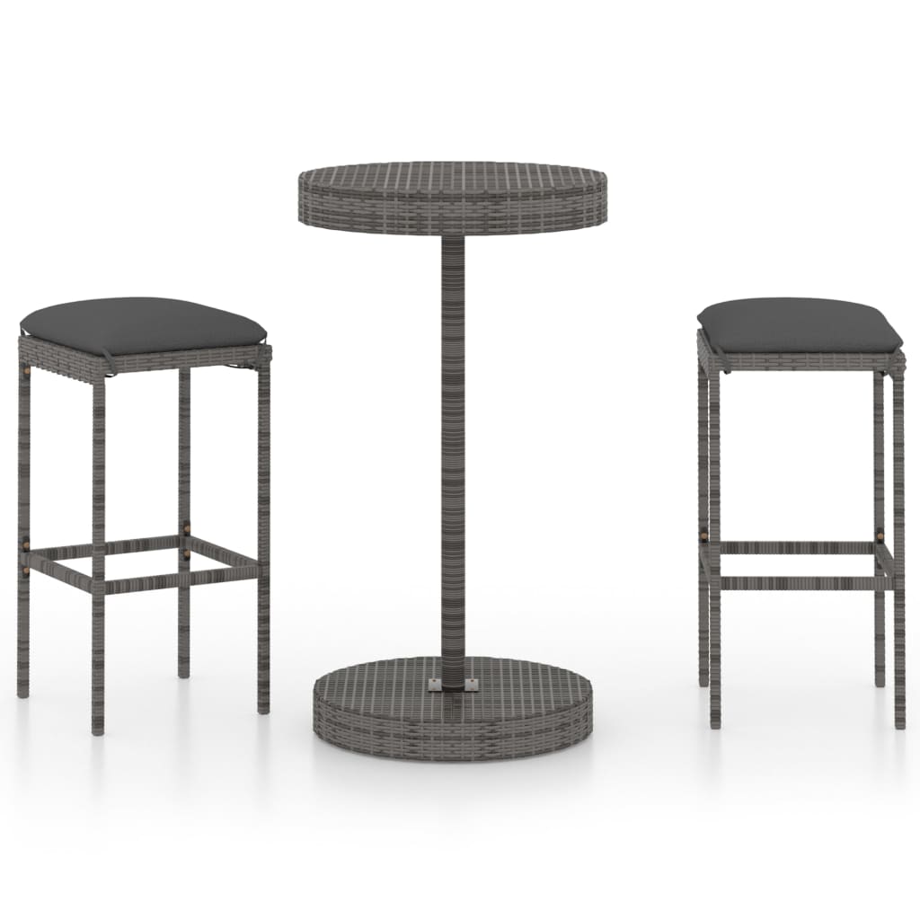 -Delige Tuinbarset Met Kussens Poly Rattan 3 Grijs