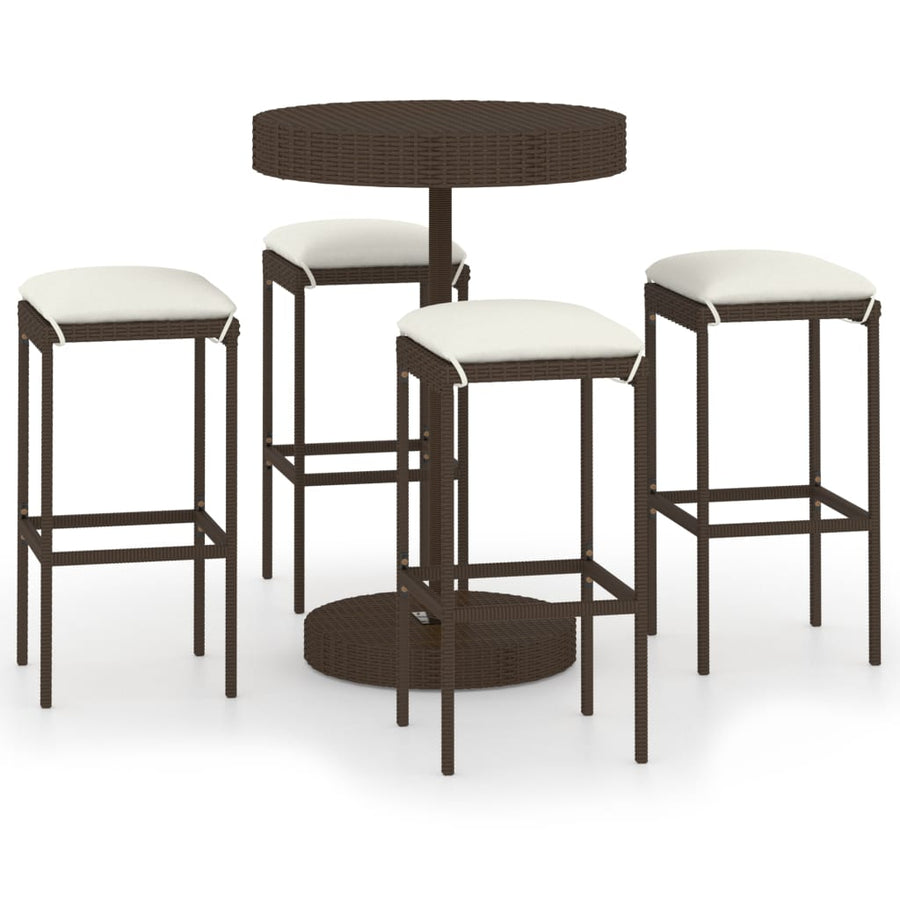 -Delige Tuinbarset Met Kussens Poly Rattan 5 Bruin