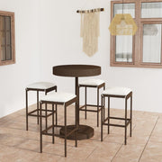 Tuinbarset 5-delig poly rattan bruin met kussens