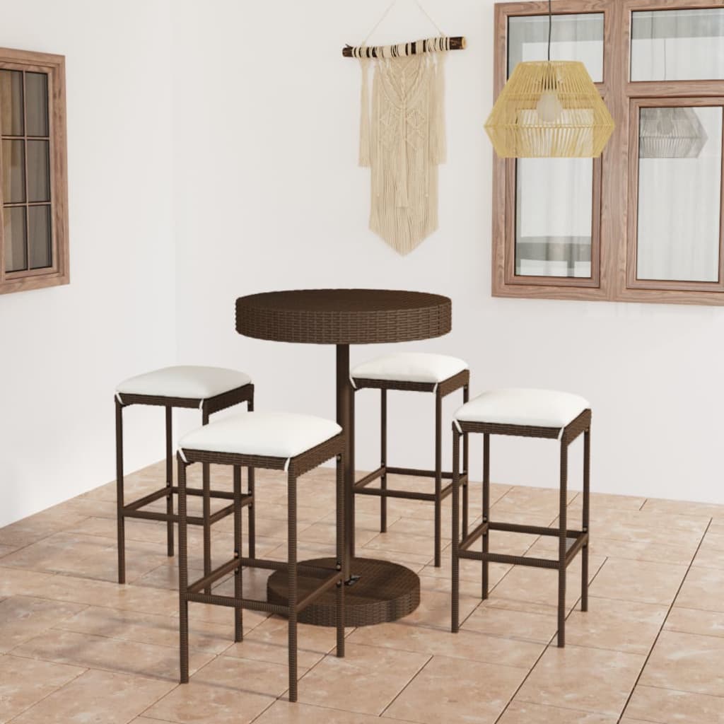 -Delige Tuinbarset Met Kussens Poly Rattan 5 Bruin
