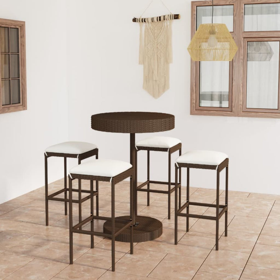 -Delige Tuinbarset Met Kussens Poly Rattan 5 Bruin