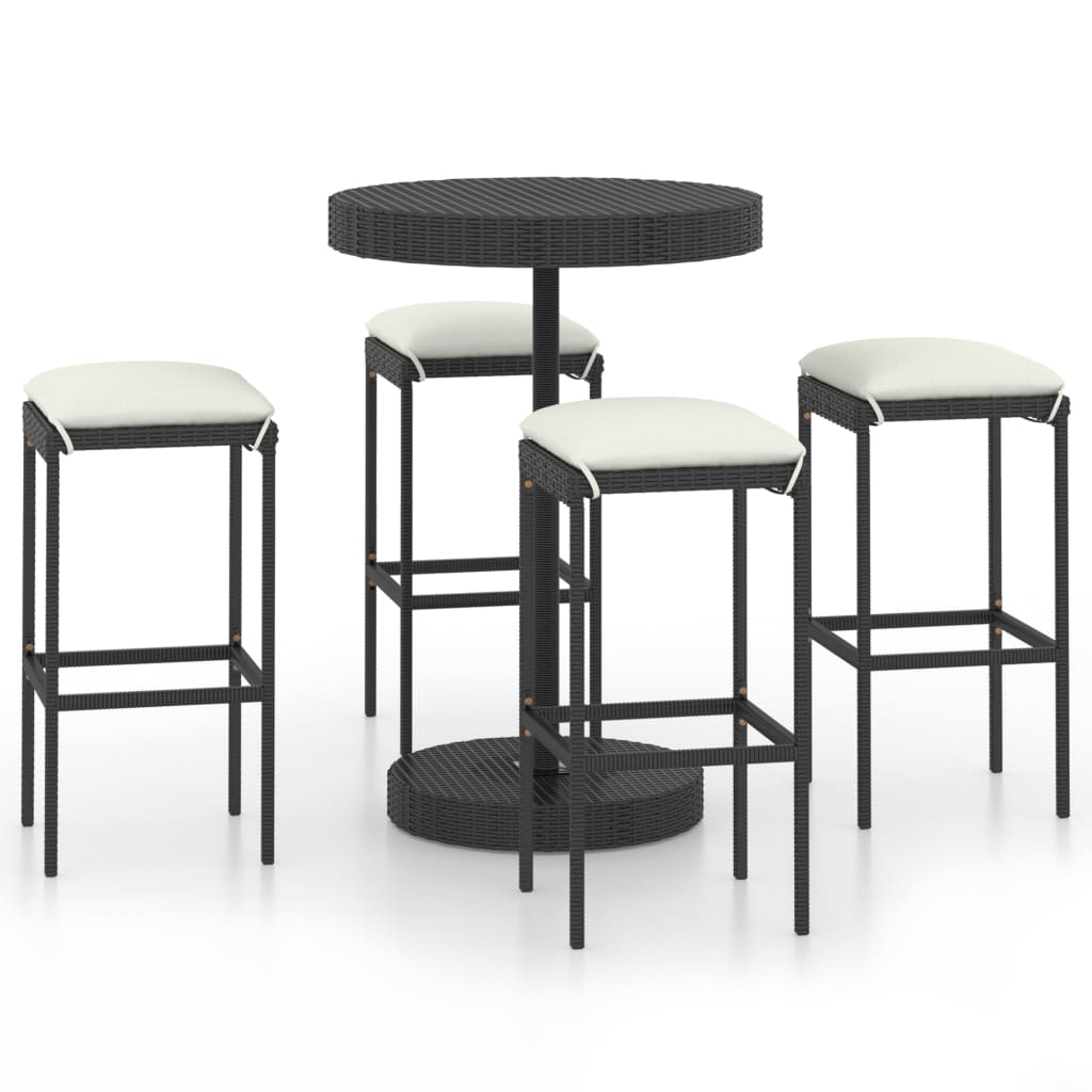 -Delige Tuinbarset Met Kussens Poly Rattan 5 Zwart