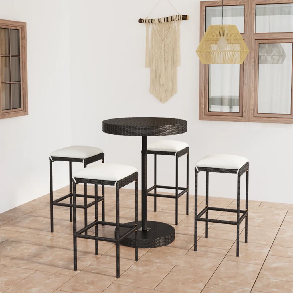 -Delige Tuinbarset Met Kussens Poly Rattan 5 Zwart