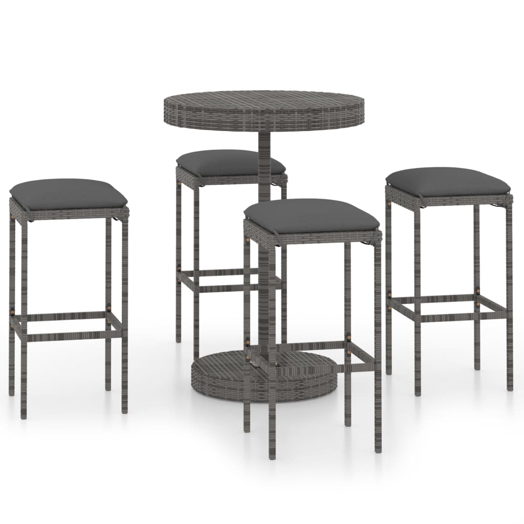 -Delige Tuinbarset Met Kussens Poly Rattan 5 Grijs