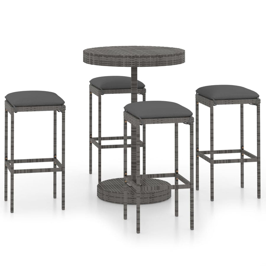 -Delige Tuinbarset Met Kussens Poly Rattan 5 Grijs