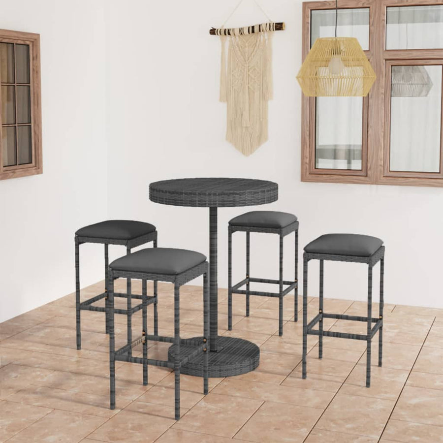 -Delige Tuinbarset Met Kussens Poly Rattan 5 Grijs