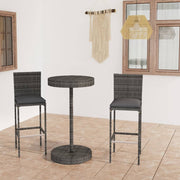 3-piece Garden Bar Set with Cushions Poly Rattan Grey