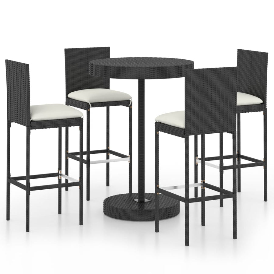 -Delige Tuinbarset Met Kussens Poly Rattan 5 Zwart