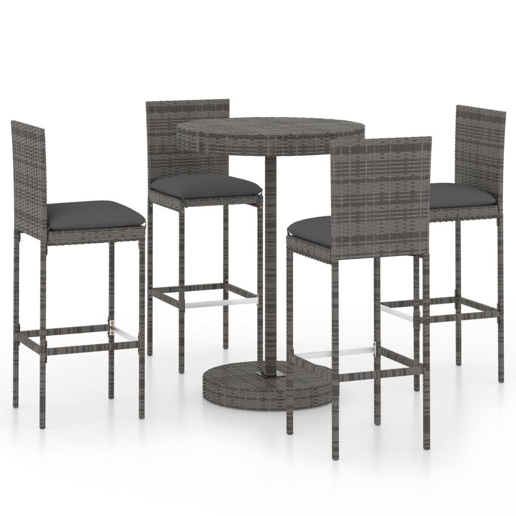 -Delige Tuinbarset Met Kussens Poly Rattan 5 Grijs