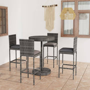 Tuinbarset 5-delig poly rattan grijs