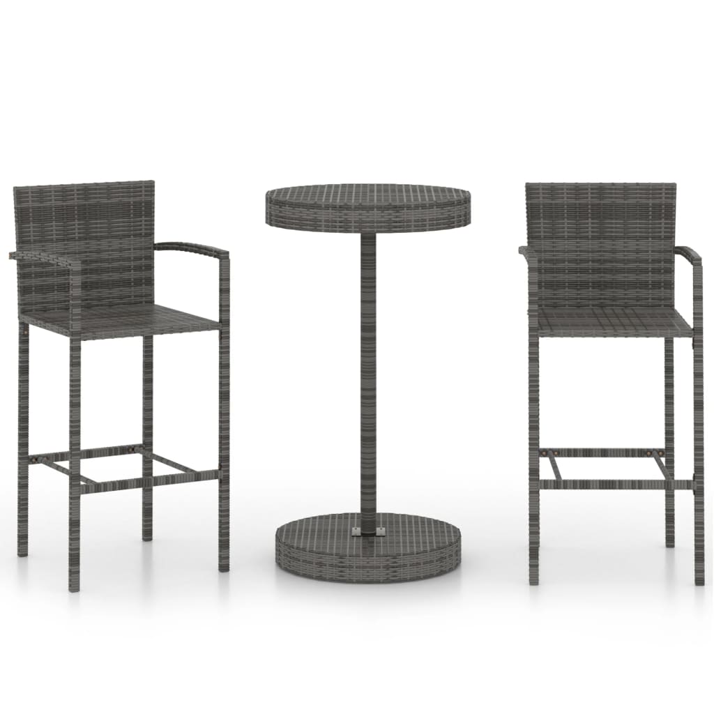-Delige Tuinbarset Poly Rattan 3 Grijs