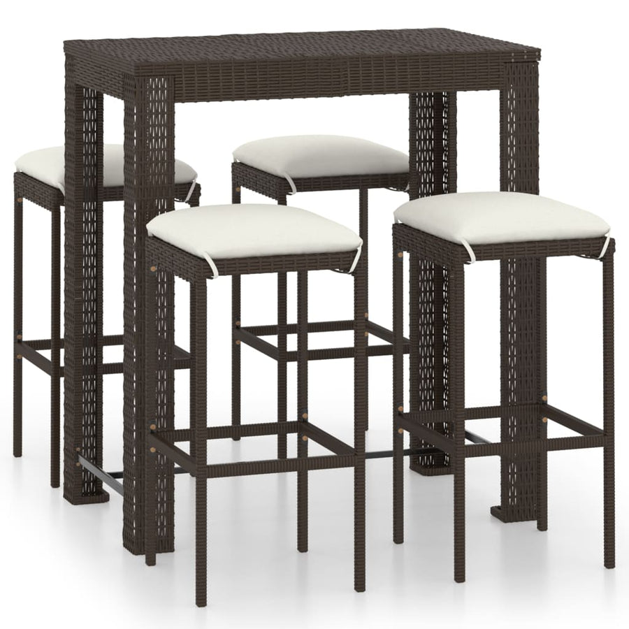 5-delige Tuinbarset met kussens poly rattan bruin 5 100 cm tafellengte