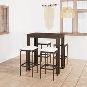 Tuinbarset 5-delig poly rattan bruin met kussens